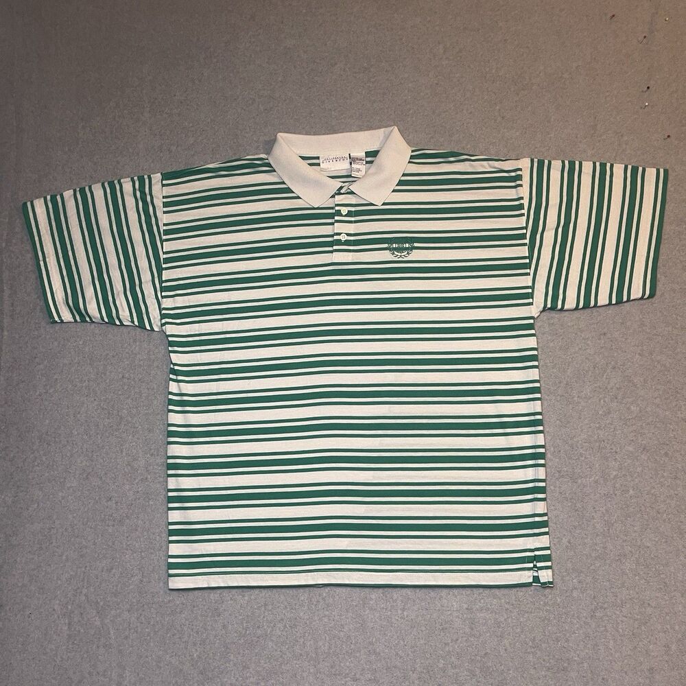 Vintage Givenchy Activewear Green White Striped Men's XL Polo Shirt 90s
